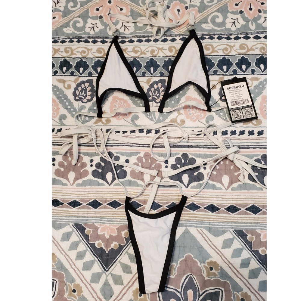 White and Black Cutout Bikini